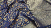 Dark Blue Tissue Banarasi Saree with Floral Patterns - MIRASILKS Dark Blue Tissue Banarasi Saree with Floral Patterns
